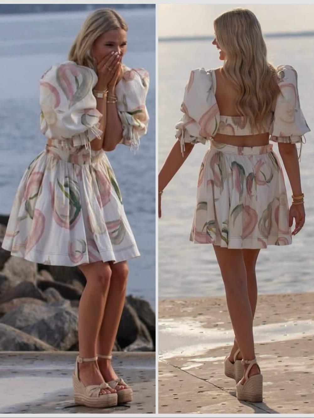 Aje Ivory Cream Imprint Puff Sleeve Mini Dress in Painterly Lace leaf Sz 6